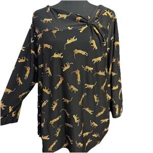 Karen Kane Blouse 2X Womens Top Leopard Novelty Cat Print Casual Office Slinky
